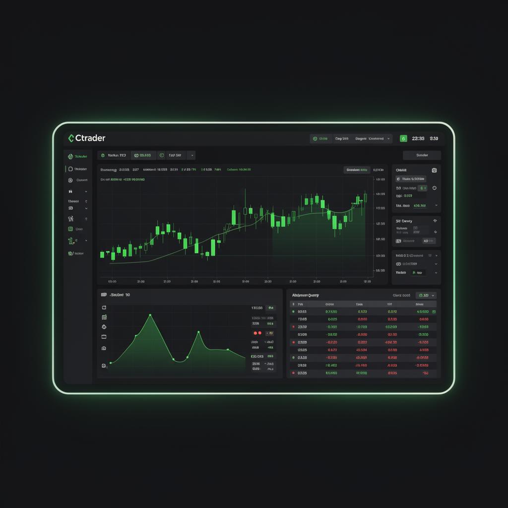 cTrader-style trading platform interface with charts and order book